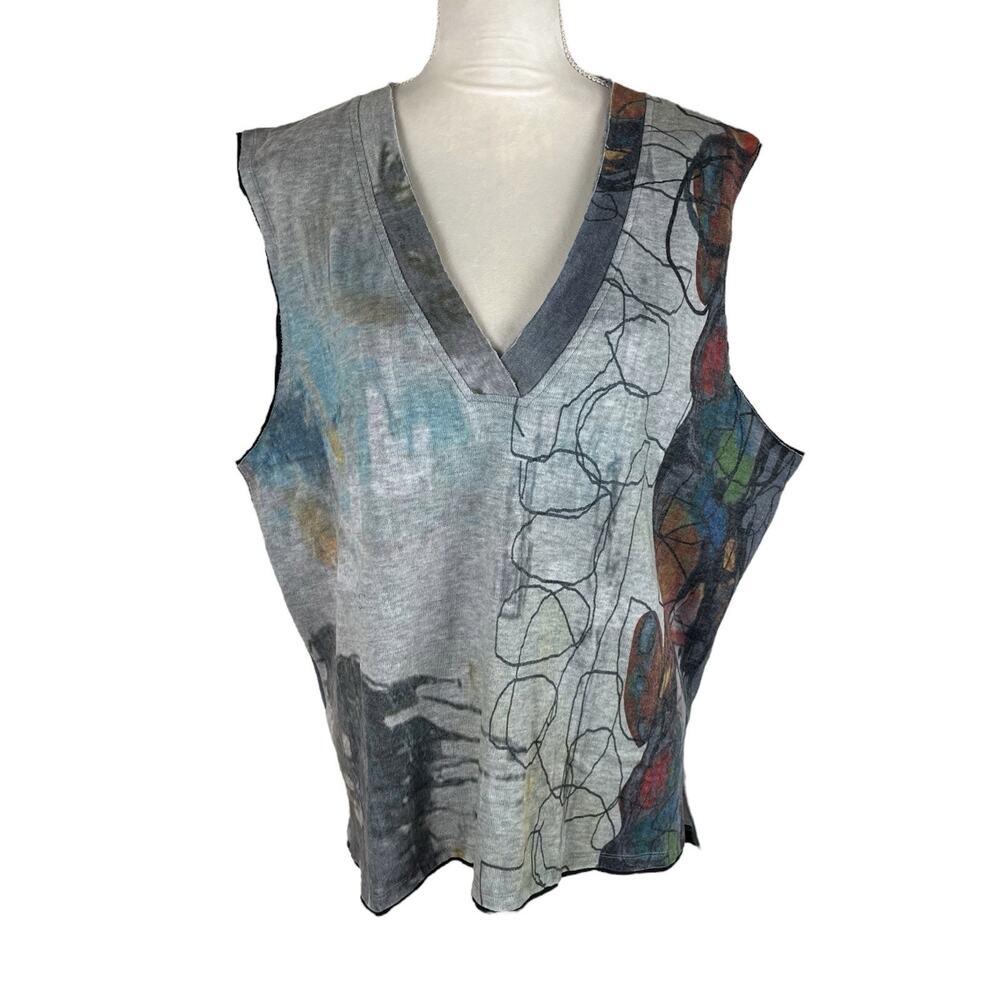 NWT 3 Potato Artistic V-Neck Sleeveless Top Very Generous size M-L - See Details